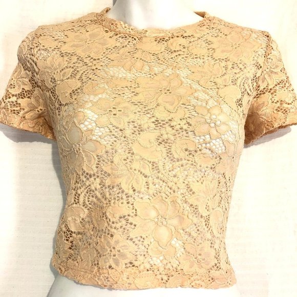 ZARA TRAFALUC Peach Floral Lace Crop Top Shirt ~ S - Picture 1 of 8